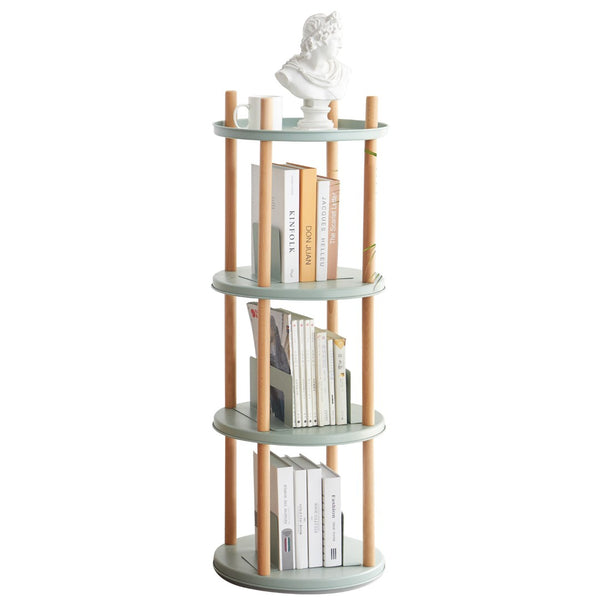English Elm Storage Shelf Four Tier Rotating Bookcase Beech Wood and Steel Base for Any Room W128367499