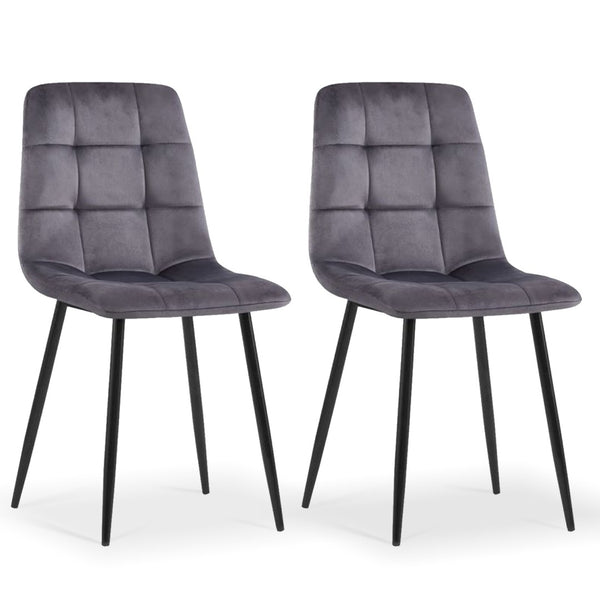 English Elm Grey Velvet Upholstered Dining Side Chairs Set of 2 with Sleek Metal Legs Grey W1164P307941
