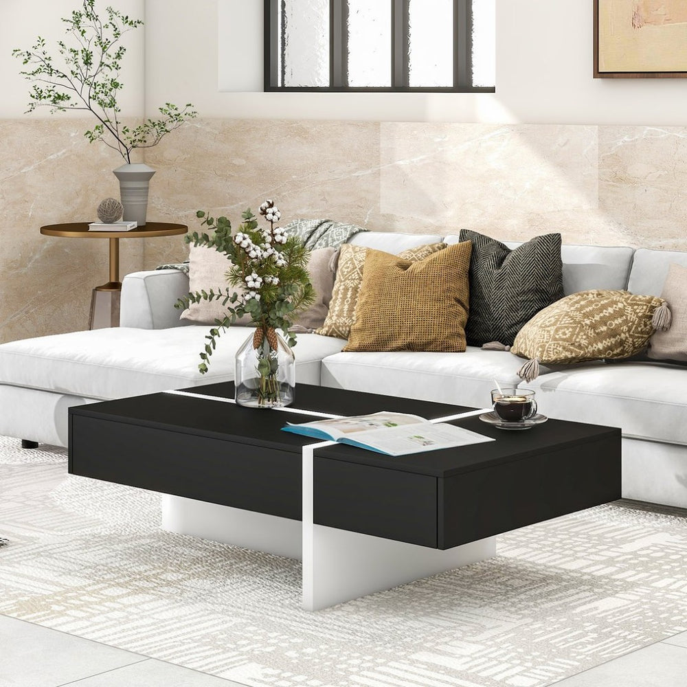 English Elm On-trend Gloss Rectangular Coffee Table with Drawer Black White Living Room WF292142AAB