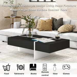 English Elm On-trend Gloss Rectangular Coffee Table with Drawer Black White Living Room WF292142AAB