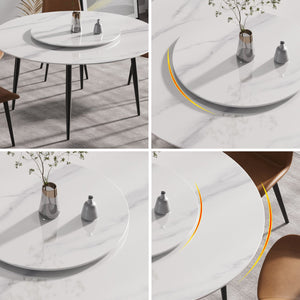 English Elm 59.05"Modern 59.05" Modern Round Dining Table With 31.5" Rotating Turntable - Seats 6 | Stylish & Functional Design W1535S00011