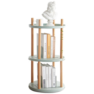 English Elm Storage Shelf 3 Tier Rotating Bookcase Beech Wood and Metal Base for Any Room W128367496