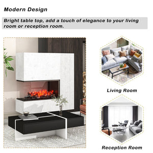English Elm On-trend Gloss Rectangular Coffee Table with Drawer Black White Living Room WF292142AAB