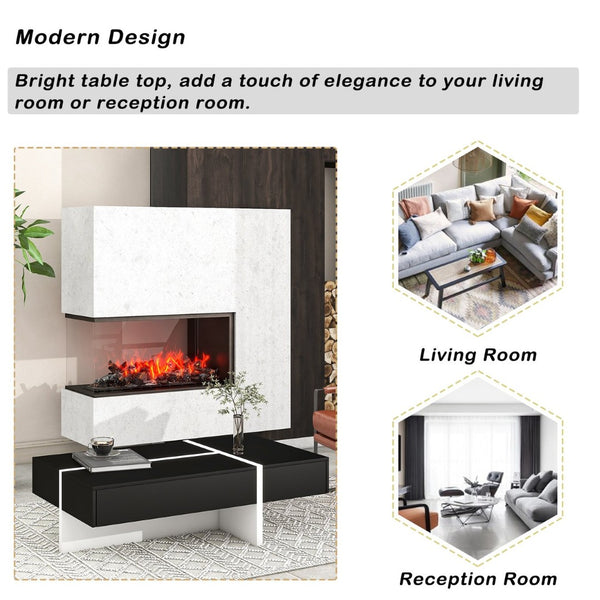 English Elm On-trend Gloss Rectangular Coffee Table with Drawer Black White Living Room WF292142AAB