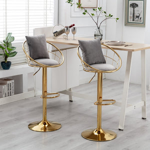 English Elm Grey Velvet Swivel Barstools with Gold Frame Lattice Back Glam Seating Set of 2 W117065088