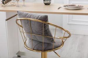 English Elm Grey Velvet Swivel Barstools with Gold Frame Lattice Back Glam Seating Set of 2 W117065088