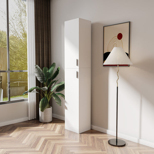 English Elm Freestanding Cabinet with 3 Fixed Shelves and Dual Doors – Tall Kitchen Pantry Storage, Durable Melamine Finish White W33165045