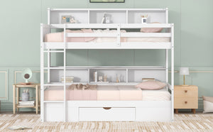 English Elm Twin Over Bunk Bed Pine Wood Frame with Built in Shelving and Storage Drawer White GX000323AAK-1