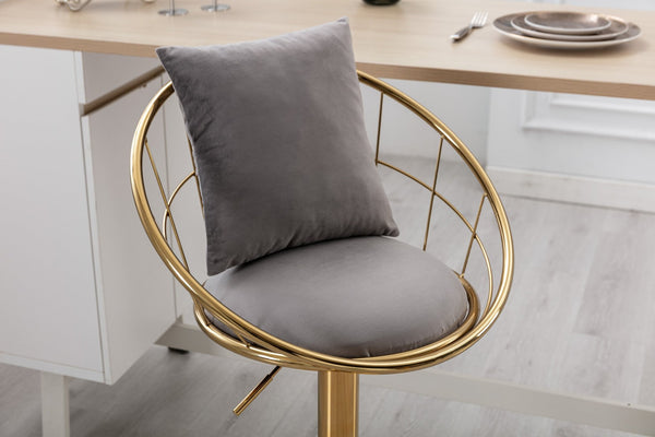 English Elm Grey Velvet Swivel Barstools with Gold Frame Lattice Back Glam Seating Set of 2 W117065088