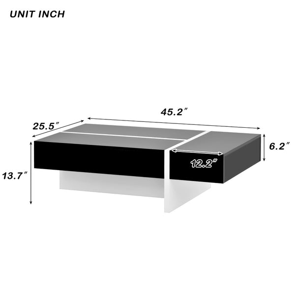 English Elm On-trend Gloss Rectangular Coffee Table with Drawer Black White Living Room WF292142AAB