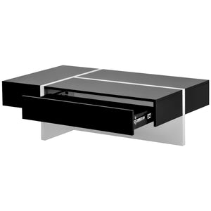 English Elm On-trend Gloss Rectangular Coffee Table with Drawer Black White Living Room WF292142AAB