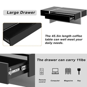 English Elm On-trend Gloss Rectangular Coffee Table with Drawer Black White Living Room WF292142AAB