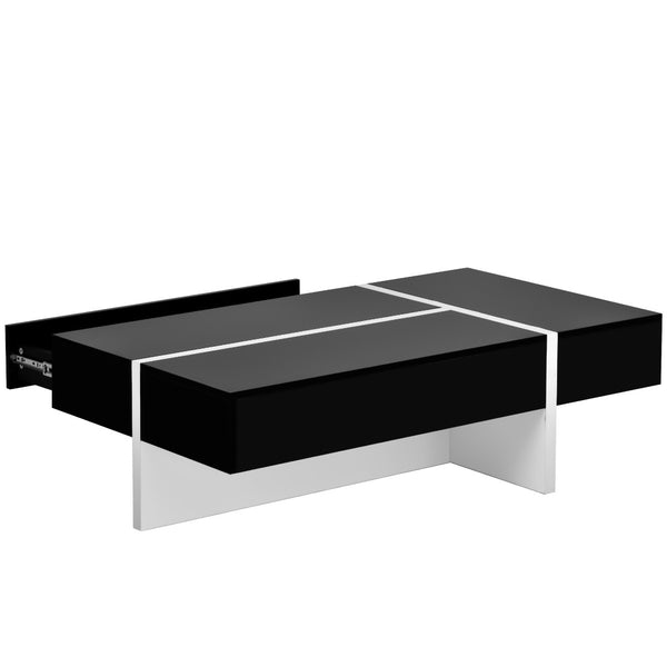 English Elm On-trend Gloss Rectangular Coffee Table with Drawer Black White Living Room WF292142AAB