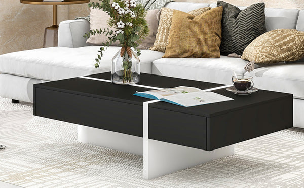 English Elm On-trend Gloss Rectangular Coffee Table with Drawer Black White Living Room WF292142AAB