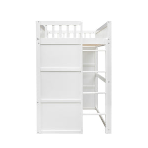 English Elm Twin House Frame Loft Bed Solid Pine Wood Kids Room Elevated Sleeping Platform LT000335AAM