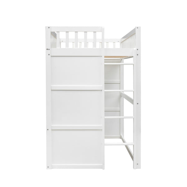 English Elm Twin House Frame Loft Bed Solid Pine Wood Kids Room Elevated Sleeping Platform LT000335AAM