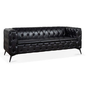 English Elm 84.06 Inch Tufted Pu Leather Three Seat Sofa with Sled Iron Legs for Living Room W68041369