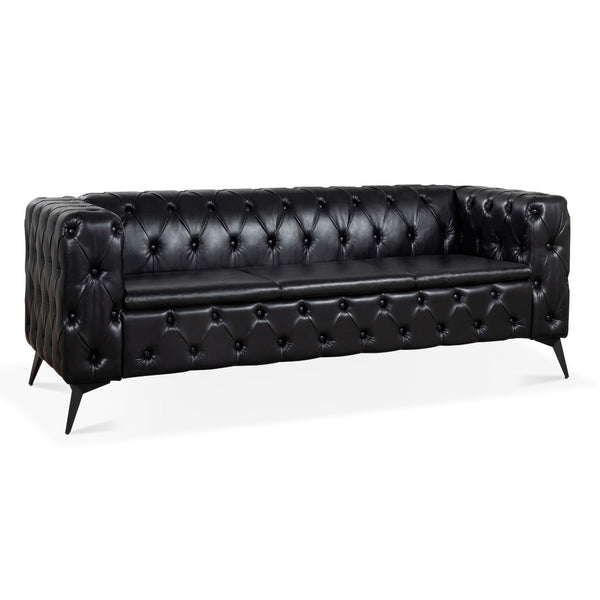 English Elm 84.06 Inch Tufted Pu Leather Three Seat Sofa with Sled Iron Legs for Living Room W68041369