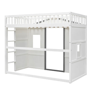 English Elm Twin House Frame Loft Bed Solid Pine Wood Kids Room Elevated Sleeping Platform LT000335AAM