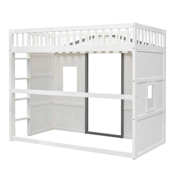 English Elm Twin House Frame Loft Bed Solid Pine Wood Kids Room Elevated Sleeping Platform LT000335AAM