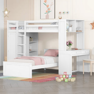 English Elm Twin Loft Bed with Standalone Sleeper Desk Wardrobe and Shelves for Kids Rooms LT000820AAK