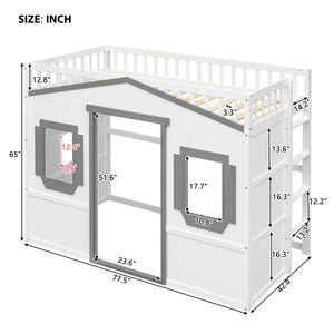 English Elm Twin House Frame Loft Bed Solid Pine Wood Kids Room Elevated Sleeping Platform LT000335AAM