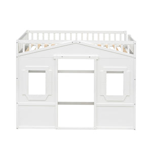 English Elm Twin House Frame Loft Bed Solid Pine White Finish with Guard Rails for Kids LT000335AAK