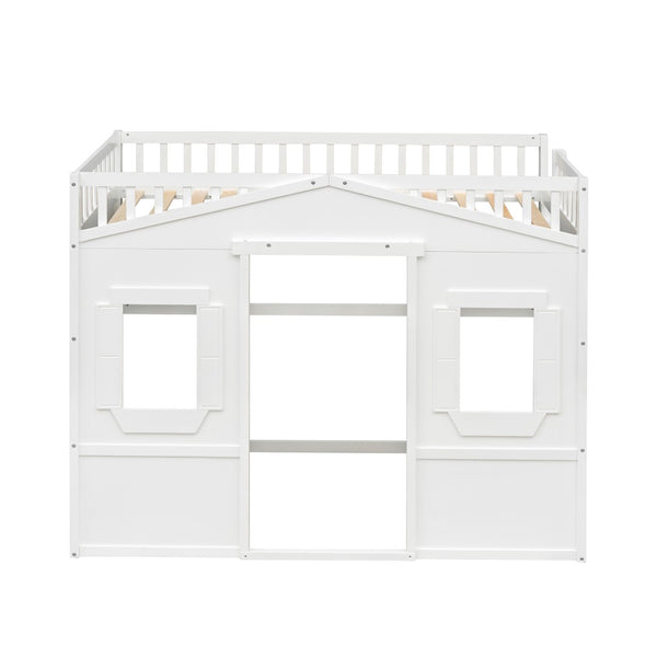 English Elm Twin House Frame Loft Bed Solid Pine White Finish with Guard Rails for Kids LT000335AAK