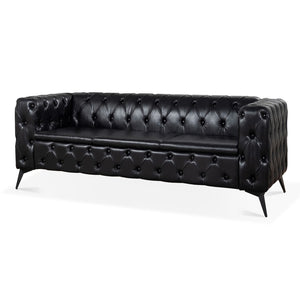 English Elm 84.06 Inch Tufted Pu Leather Three Seat Sofa with Sled Iron Legs for Living Room W68041369