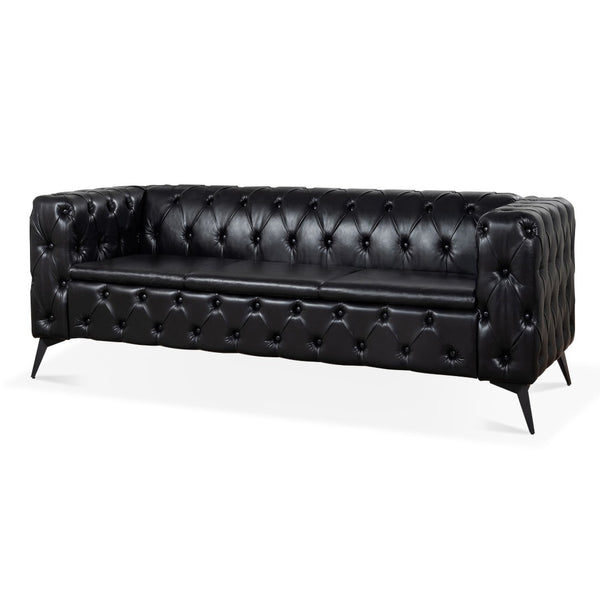English Elm 84.06 Inch Tufted Pu Leather Three Seat Sofa with Sled Iron Legs for Living Room W68041369