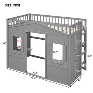 English Elm Twin House Loft Bed Solid Pine Frame with Guard Rails and Ladder for Kids Rooms LT000335AAE