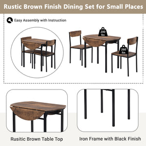 English Elm TOPMAX Modern 3-Piece Round Drop Leaf Dining Set with 2 Chairs, Space-Saving Rustic Brown Top WF290234AAB