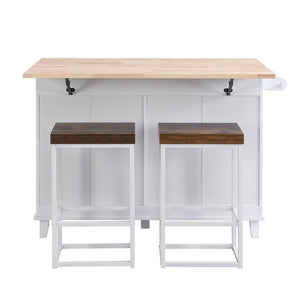 English Elm Topmax Farmhouse Kitchen Island with Drop Leaf Storage Drawers and Two Stools Included SH000234AAK