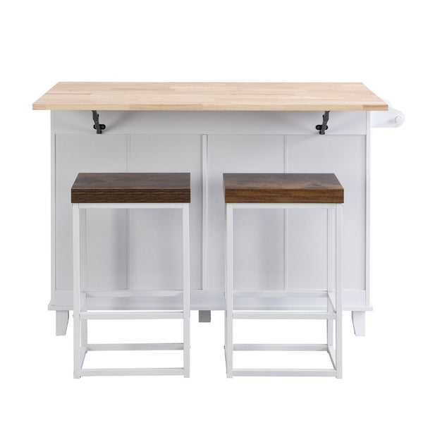English Elm Topmax Farmhouse Kitchen Island with Drop Leaf Storage Drawers and Two Stools Included SH000234AAK
