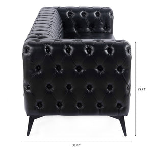 English Elm 84.06 Inch Tufted Pu Leather Three Seat Sofa with Sled Iron Legs for Living Room W68041369