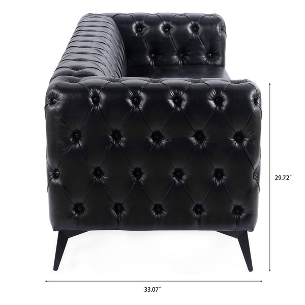 English Elm 84.06 Inch Tufted Pu Leather Three Seat Sofa with Sled Iron Legs for Living Room W68041369