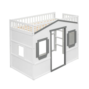 English Elm Twin House Frame Loft Bed Solid Pine Wood Kids Room Elevated Sleeping Platform LT000335AAM