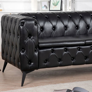 English Elm 84.06 Inch Tufted Pu Leather Three Seat Sofa with Sled Iron Legs for Living Room W68041369