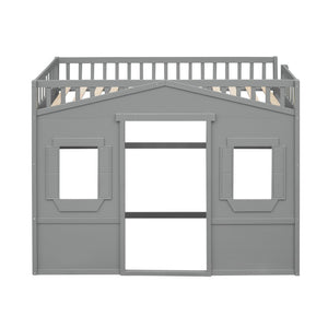 English Elm Twin House Loft Bed Solid Pine Frame with Guard Rails and Ladder for Kids Rooms LT000335AAE