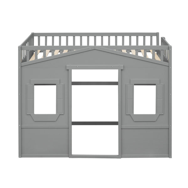 English Elm Twin House Loft Bed Solid Pine Frame with Guard Rails and Ladder for Kids Rooms LT000335AAE