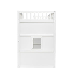 English Elm Twin House Frame Loft Bed Solid Pine Wood Kids Room Elevated Sleeping Platform LT000335AAM