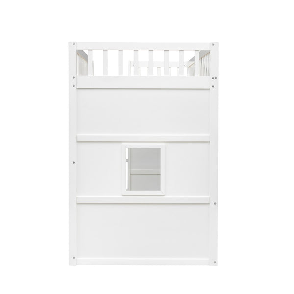 English Elm Twin House Frame Loft Bed Solid Pine Wood Kids Room Elevated Sleeping Platform LT000335AAM