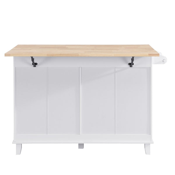 English Elm Topmax Farmhouse Kitchen Island with Drop Leaf Storage Drawers and Two Stools Included SH000234AAK