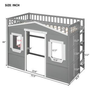 English Elm Twin House Loft Bed Pinewood Frame with Guard Rail and Ladder for Kids Room LT000335AAN