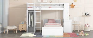 English Elm Twin Loft Bed with Standalone Sleeper Desk Wardrobe and Shelves for Kids Rooms LT000820AAK
