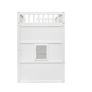 English Elm Twin House Frame Loft Bed Solid Pine White Finish with Guard Rails for Kids LT000335AAK