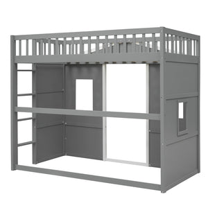 English Elm Twin House Loft Bed Pinewood Frame with Guard Rail and Ladder for Kids Room LT000335AAN
