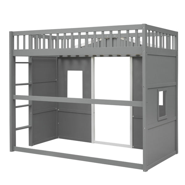 English Elm Twin House Loft Bed Pinewood Frame with Guard Rail and Ladder for Kids Room LT000335AAN