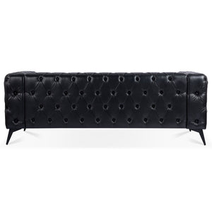 English Elm 84.06 Inch Tufted Pu Leather Three Seat Sofa with Sled Iron Legs for Living Room W68041369