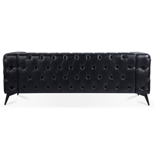 English Elm 84.06 Inch Tufted Pu Leather Three Seat Sofa with Sled Iron Legs for Living Room W68041369
